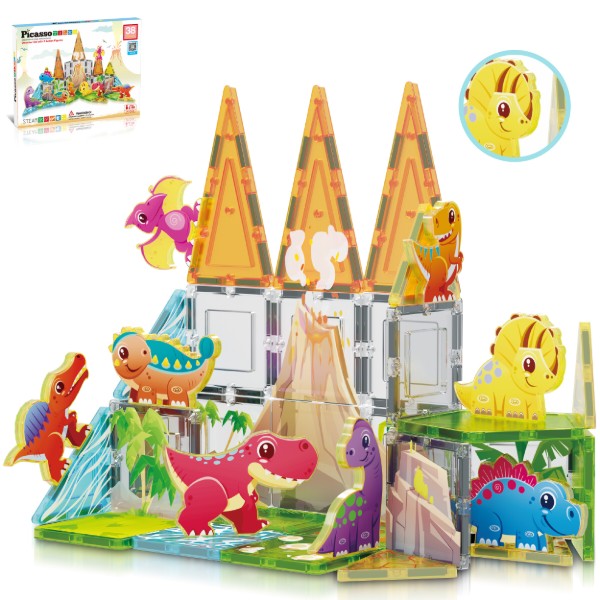 Фото - Пластиковий конструктор Picasso Tiles DINOSAUR SET з 8 фігурками динозаврів на 38 дет. (817338028848)