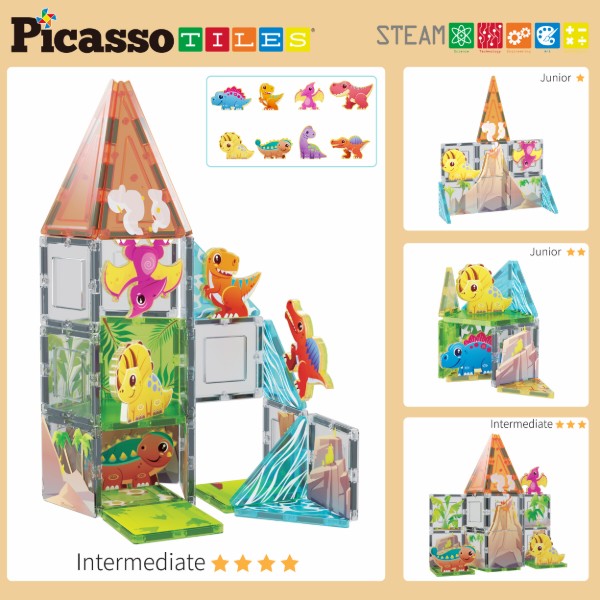 Фото - Пластиковий конструктор Picasso Tiles DINOSAUR SET з 8 фігурками динозаврів на 38 дет. (817338028848)