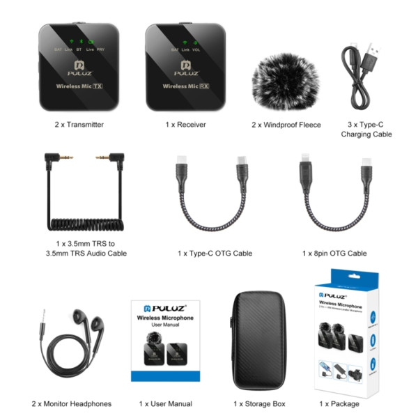 Фото - Мікрофон для смартфона Puluz 2 TX + 1 RX Black (PU3154B)