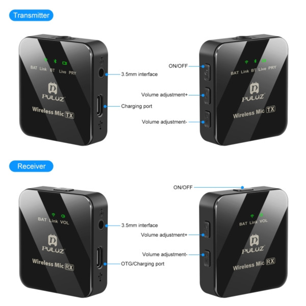 Фото - Мікрофон для смартфона Puluz 2 TX + 1 RX Black (PU3154B)