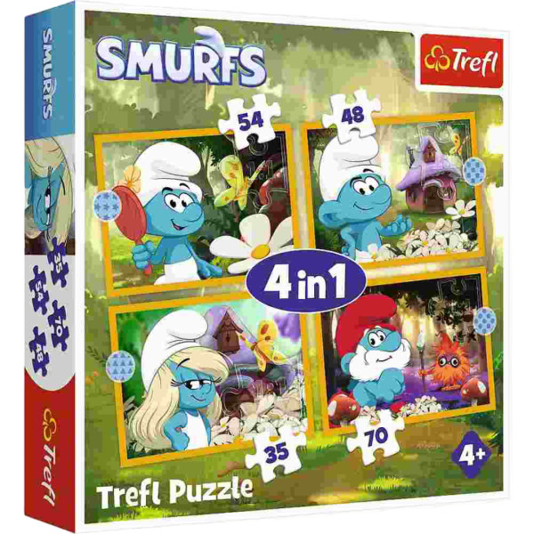 Фото - Пазли (3-4 роки) Trefl 4в1 The Smurfs Життя в селі смурфів (5900511346640)