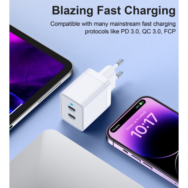 Фото - Сетевое зарядное устройство Choetech 2 USB-C 40W (Q5006-EU-WH)