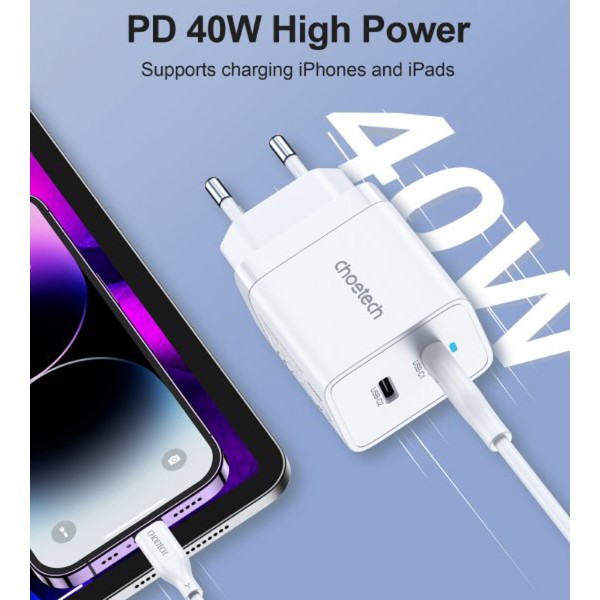 Фото - Сетевое зарядное устройство Choetech 2 USB-C 40W (Q5006-EU-WH)