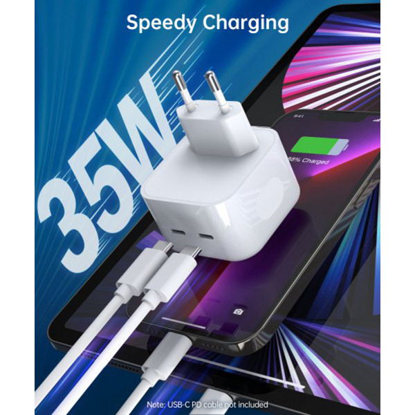 Фото - Мережевий зарядний пристрій Choetech 2 USB-С 35W PD/QC (Q5008-EU-WH)