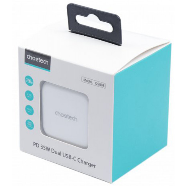 Фото - Мережевий зарядний пристрій Choetech 2 USB-С 35W PD/QC (Q5008-EU-WH)