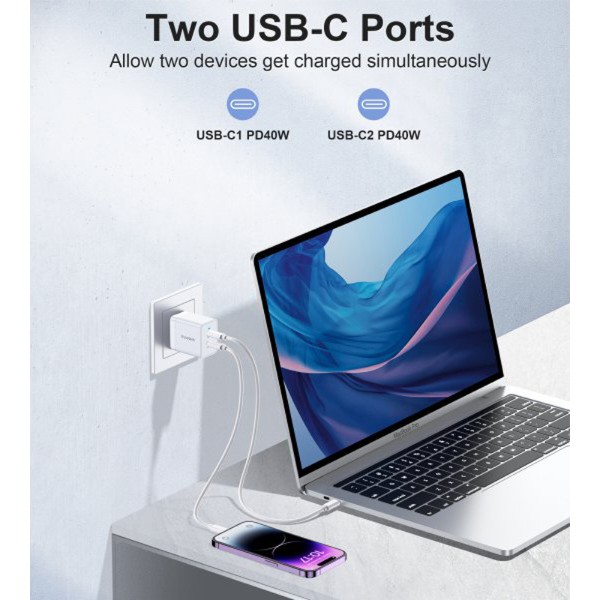 Фото - Сетевое зарядное устройство Choetech 2 USB-C 40W (Q5006-EU-WH)