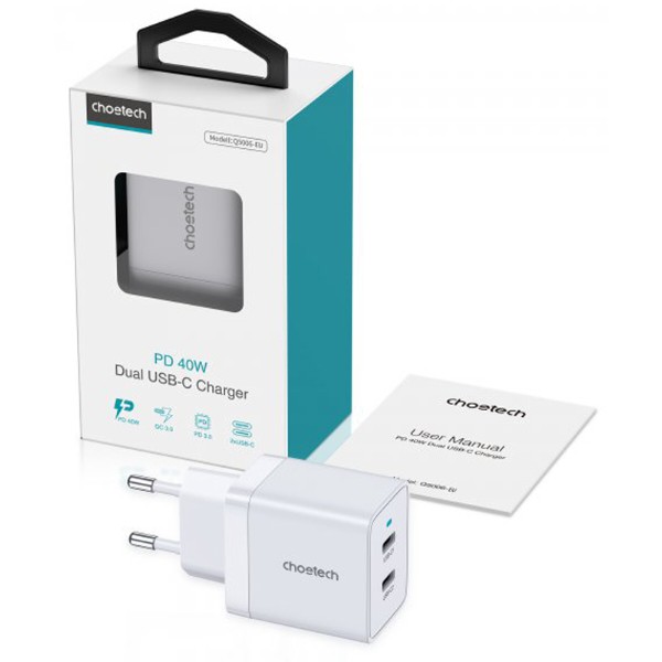 Фото - Сетевое зарядное устройство Choetech 2 USB-C 40W (Q5006-EU-WH)