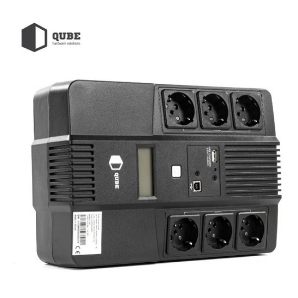 Фото - Джерело безперебійного живлення QUBE AIO 650, 650VA/360W, LCD, 6 x Schuko, RJ-45, USB (QBAIO650)