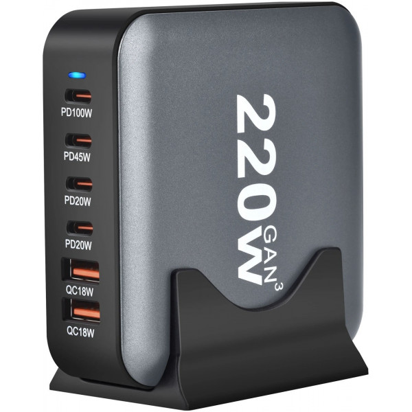 Фото - Мережевий зарядний пристрій XOKO Gan3 220W вилка EU (QC-220) Фото - Мережевий зарядний пристрій XOKO Gan3 220W вилка EU (QC-220)