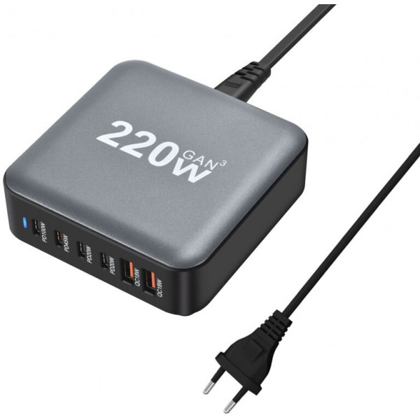 Фото - Мережевий зарядний пристрій XOKO Gan3 220W вилка EU (QC-220)