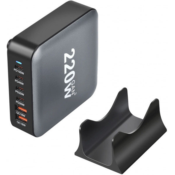 Фото - Мережевий зарядний пристрій XOKO Gan3 220W вилка EU (QC-220)