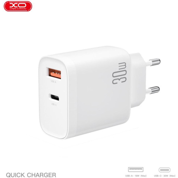 Фото - Сетевое зарядное устройство XO PD30W/QC18W 1USB-C+1USB-A fast charging (XO-QC16)
