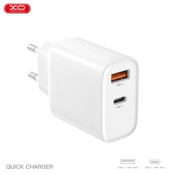 Фото - Сетевое зарядное устройство XO PD30W/QC18W 1USB-C+1USB-A fast charging (XO-QC16)
