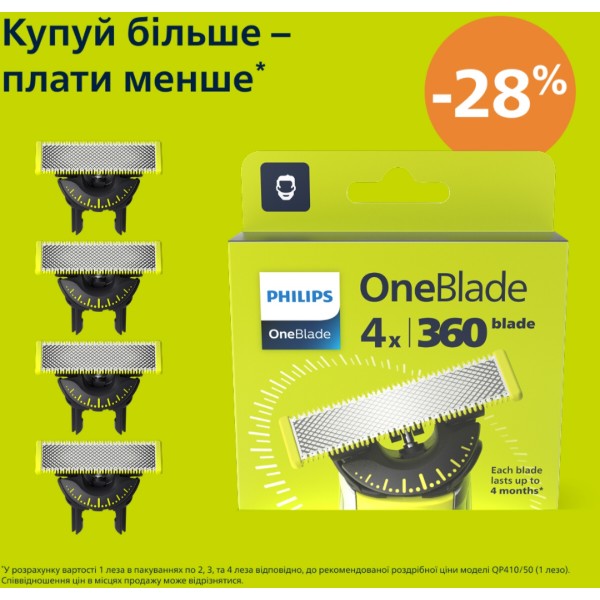Фото - Сменные лезвия для триммера Philips OneBlade 360 QP440/50 (4 шт)