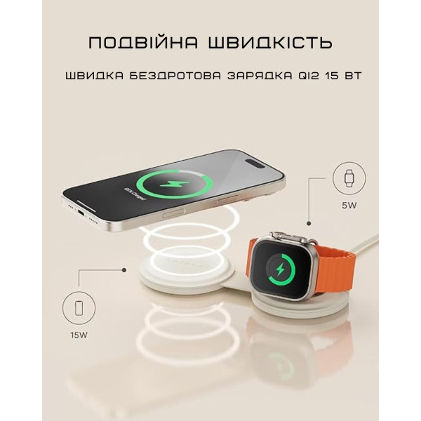 Фото - Бездротовий зарядний пристрій Satechi OntheGo 2-in-1 Wireless Charger Sand (ST-QTG21W)