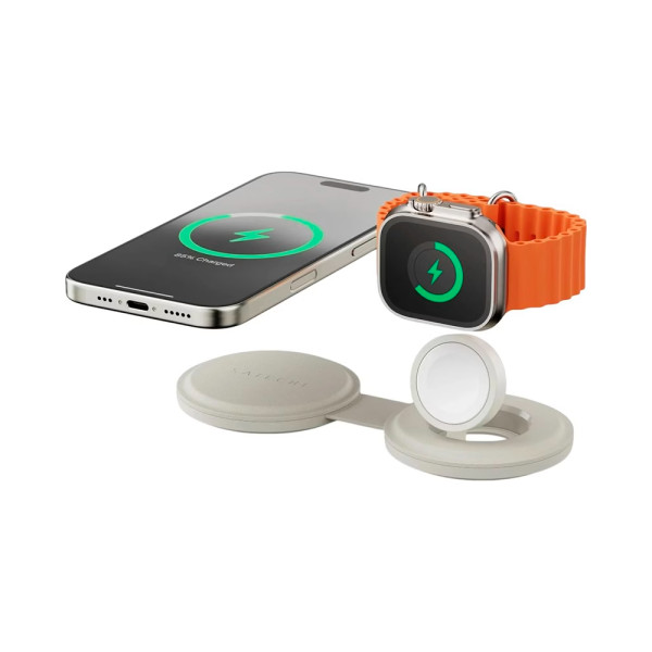 Фото - Бездротовий зарядний пристрій Satechi OntheGo 2-in-1 Wireless Charger Sand (ST-QTG21W)