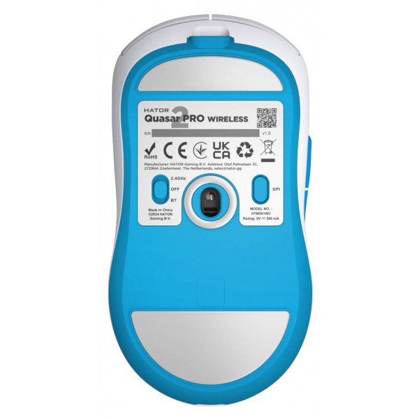 Фото - Мышь беспроводная игровая Hator Quasar 2 Pro Wireless/Bluetooth/USB White-Cyan (HTM561WC)