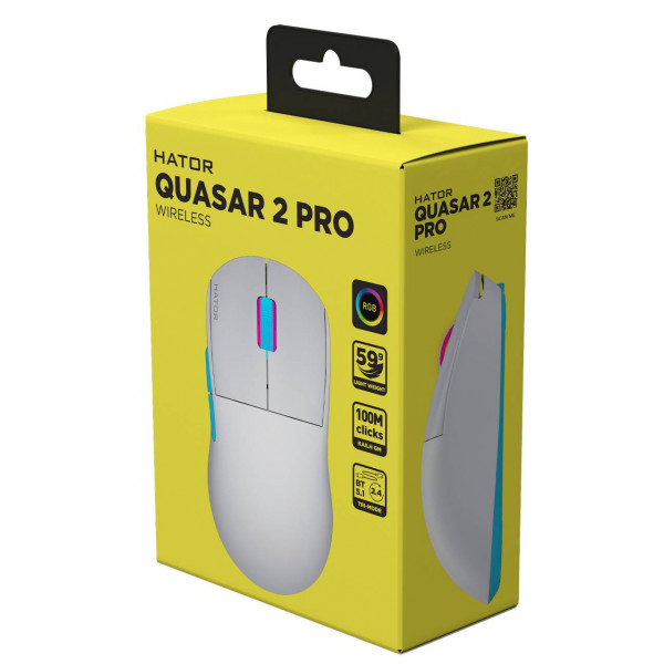 Фото - Мышь беспроводная игровая Hator Quasar 2 Pro Wireless/Bluetooth/USB White-Cyan (HTM561WC)