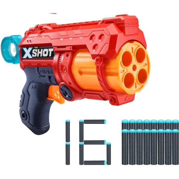 Фото - Бластер многозарядный ZURU X-Shot Red EXCEL FURY 4 2 PK (3 банки, 16 патронов) (36329R)
