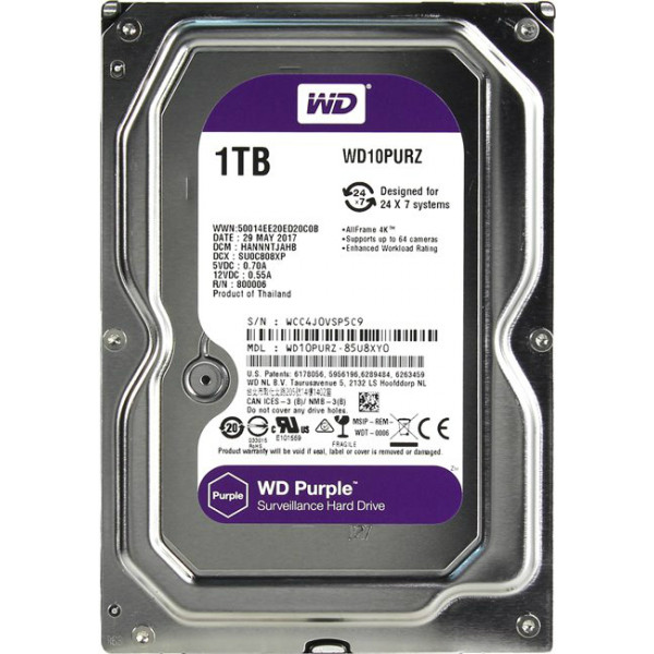 Фото - Жорсткий диск внутрішній Western Digital Purple 1TB 64MB 5400rpm 3.5 SATA III (WD10PURZ)