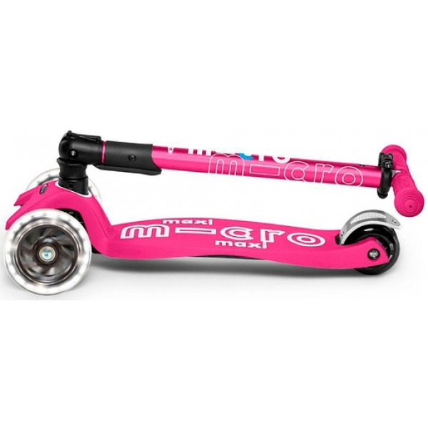 Фото - Триколісний самокат Micro "Maxi Deluxe LED" - РОЖЕВИЙ (складний, до 50 кг, триколісний, світло)