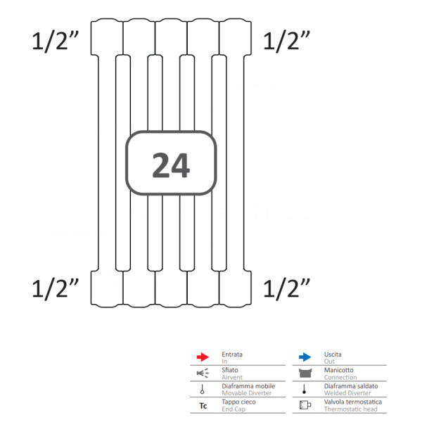 Фото - Радіатор опалення Cordivari ARDESIA COL.2 EL. 8 H1800 24 F04 GRIGIO GRAFITE (AR2081800024F04A)