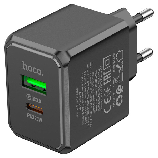 Фото - Мережевий зарядний пристрій HOCO CS14A Ocean PD20W+QC3.0 charger Black (6942007603898)