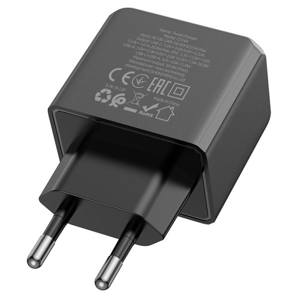 Фото - Мережевий зарядний пристрій HOCO CS14A Ocean PD20W+QC3.0 charger Black (6942007603898)