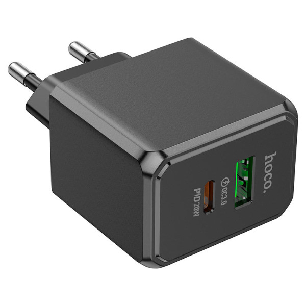 Фото - Мережевий зарядний пристрій HOCO CS14A Ocean PD20W+QC3.0 charger Black (6942007603898)