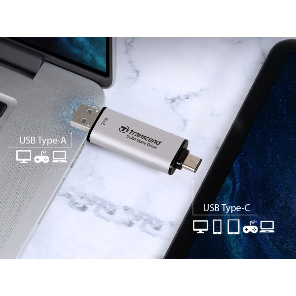Фото - SSD-накопичувач зовнішній Transcend ESD310S 2TB USB Type-A/USB Type-C 3D NAND Silver (TS2TESD310S) External
