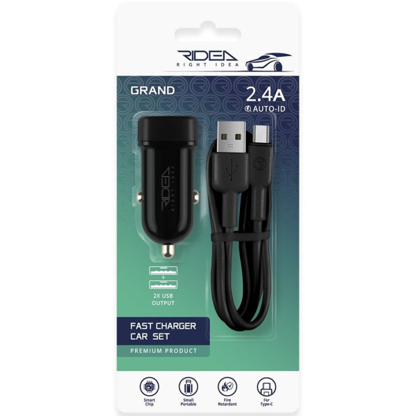 Фото - Автомобільний зарядний пристрій Ridea Grand Type-C 2USB 2.4 A Black (RCC-21212)