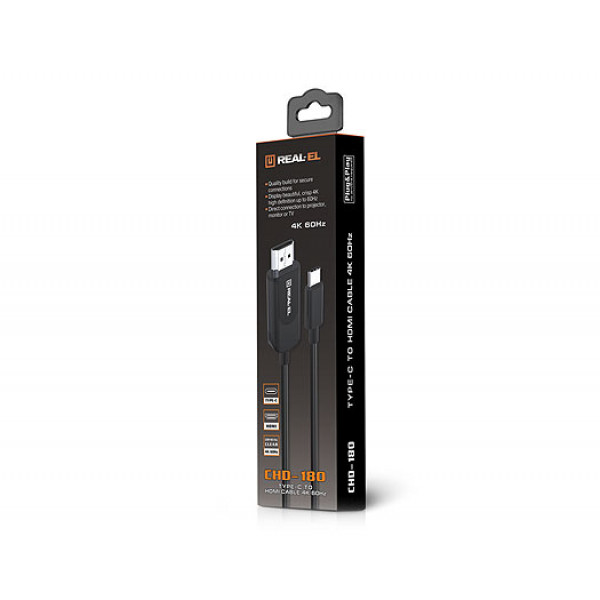 Фото - Кабель REAL-EL CHD-180 USB Type-C to HDMI 1.8m Black (EL123500044)
