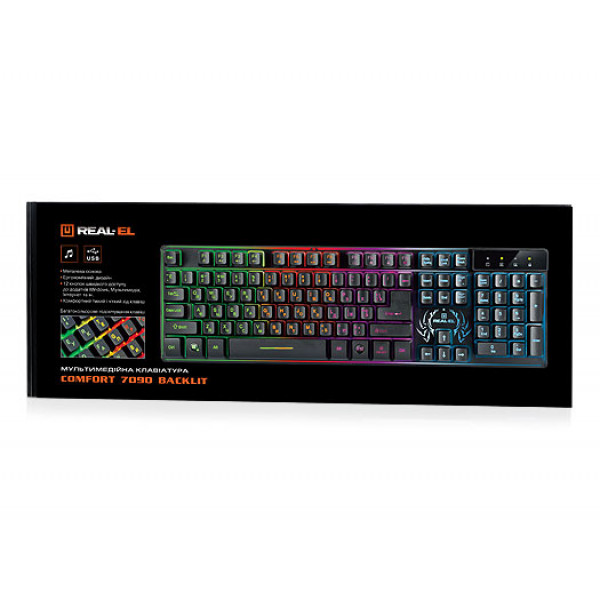 Фото - Уцінка - Клавіатура дротова ігрова REAL-EL Comfort 7090 Backlit USB Black #