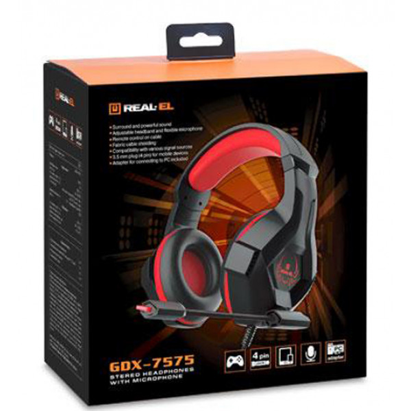 Фото - Гарнітура дротова ігрова REAL-EL GDX-7575 Black/Red