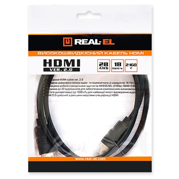 Фото - Кабель HDMI REAL-EL HDMI M-M Ver. 2.0 2.0m Black