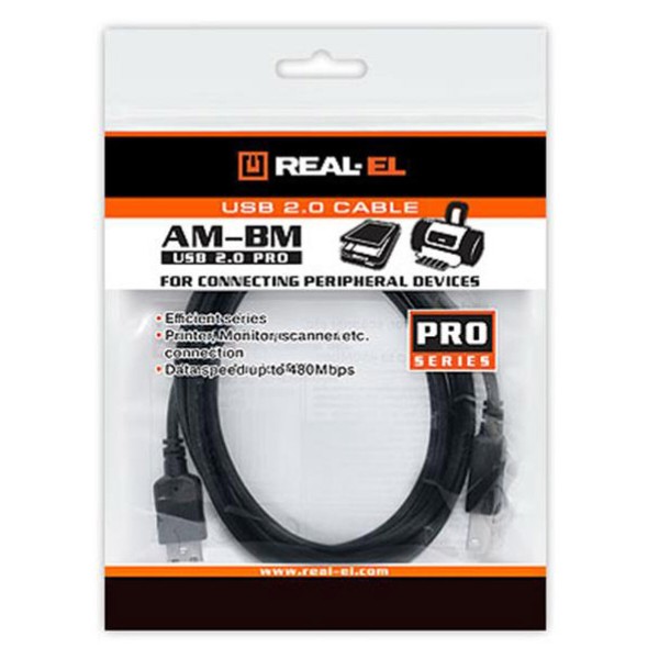 Фото - Кабель USB type A - USB type B REAL-EL Pro USB2.0 AM-BM 3m Black (EL123500027)
