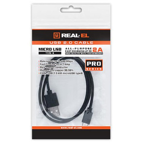 Фото - Кабель REAL-EL Pro USB 2.0 AM-micro USB type B 1m Black (EL123500023)