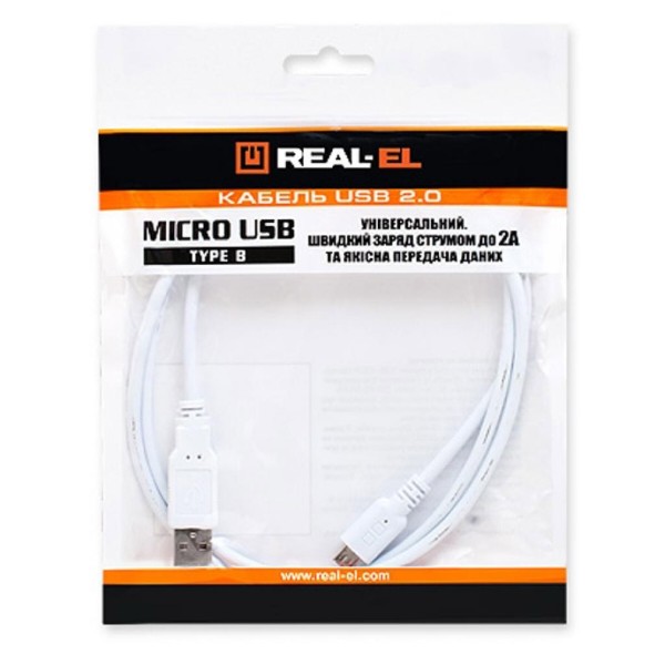 Фото - Кабель REAL-EL Pro USB 2.0 AM-micro USB type B 1m White (EL123500024)
