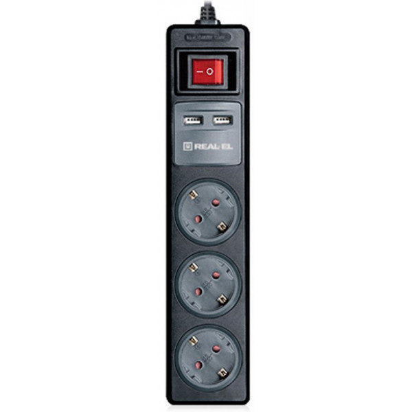 Фото - Мережевий фільтр REAL-EL RS-3 CHARGE (3 роз, 2 USB, 1,8 м), 16А