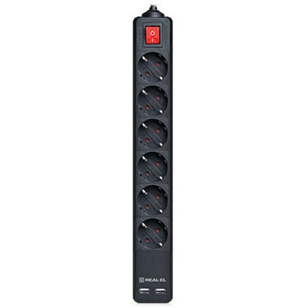 Фото - Сетевой фильтр REAL-EL RS-6 Protect USB 1.8m Black