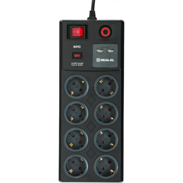 Фото - Мережевий фільтр REAL-EL RS-8F CHARGE (8 роз, 2 USB, 3 м) 16А