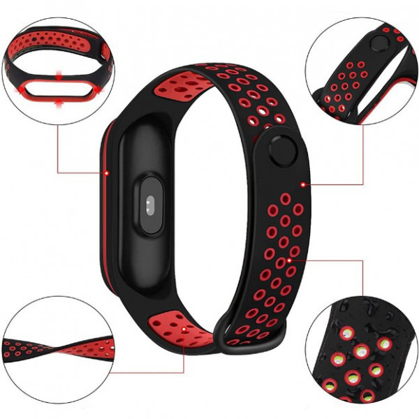Фото - Ремешок для фитнес-браслета BeCover Vents Style for Xiaomi Mi Smart Band 7 Black-Red (710506)