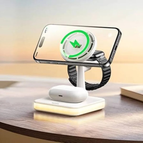 Фото - Бездротовий зарядний пристрій Remax 33W Multifunctional 3-in-1 Wireless Charger with Light RP-W96 White (6954851222279)