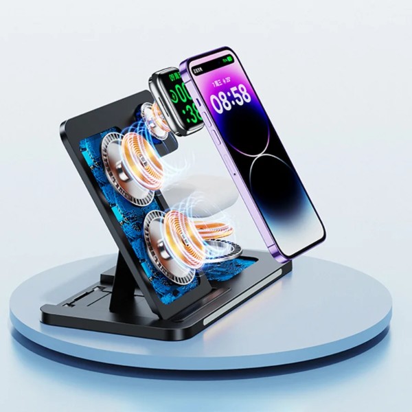 Фото - Бездротовий зарядний пристрій Remax Minxl Pro Series 22W 3-in-1 Foldable Wireless Charger with Light RP-W70 Black (6954851202745)