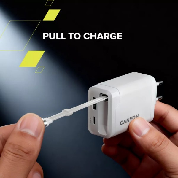Фото - Сетевое зарядное устройство Canyon OnCharge 65RC Build-In Cable USB-C 65W 1xPD 1xQC Black (CNS-CURC65ACB)