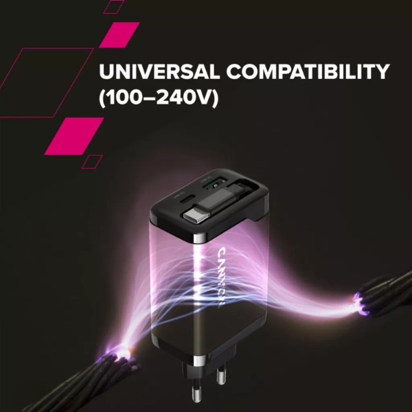 Фото - Сетевое зарядное устройство Canyon OnCharge 65RC Build-In Cable USB-C 65W 1xPD 1xQC White (CNS-CURC65ACB)