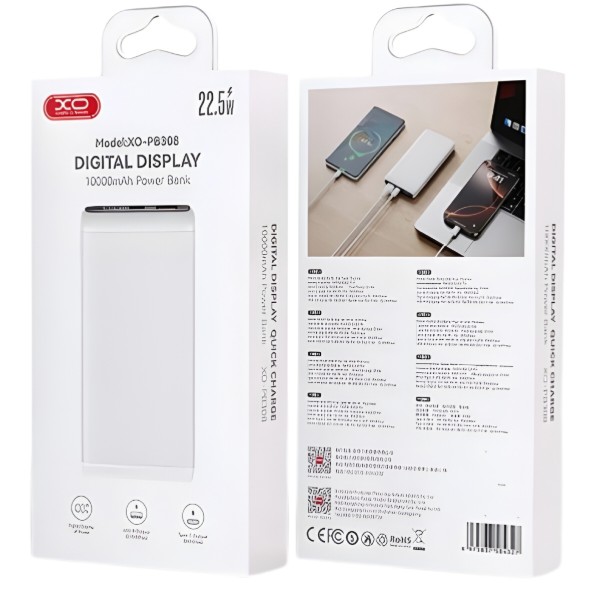 Фото - Батарея мобільна XO PB308 PD20W/QC22.5W 10000 mAh White