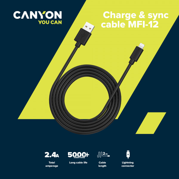 Фото - Кабель Canyon  Lightning USB Cable for Apple 2 м (CNS-MFIC12B)