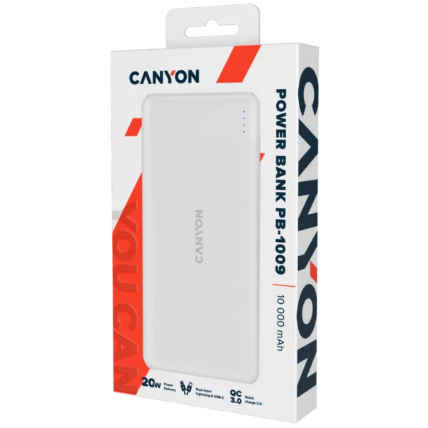 Фото - Батарея мобільна Canyon PB-109 10000mAh PD QC White (CNE-CPB1009W)