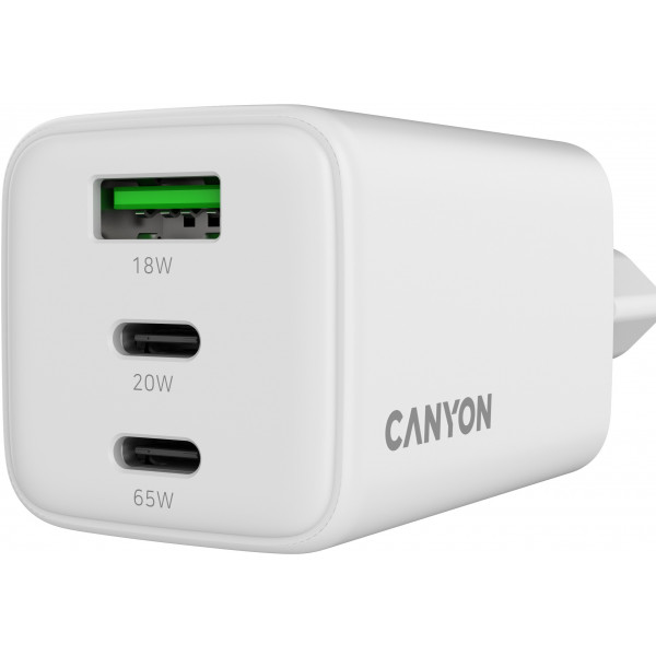 Фото - Мережевий зарядний пристрій Canyon CU65ACC GaN 65W 2xPD 1xQC White (CNS-CUW65ACC)